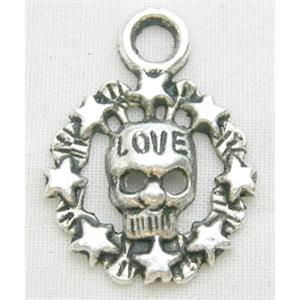 Tibetan Silver Skull pendant Non-Nickel, 17mm diameter [NN1162]