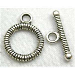 Tibetan Silver Toggle Clasp Non-Nickel, approx 18mm dia, stick: 25mm length [NN1298]