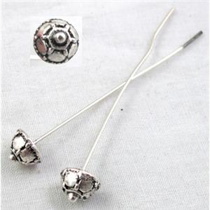 Decorative Head Pin, Tibetan Silver Non-Nickel, 53mm length, pinhead:7.5mm dia [NN1370]