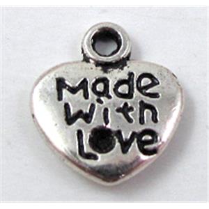 Made With Love, Heart pendant, Tibetan Silver non-nickel, 11mm wide [NN1388]