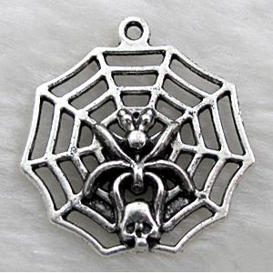 Spider cobweb, Tibetan Silver pendant non-nickel, 30mm dia [NN1682]