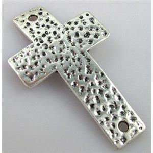 hammered tibetan silver cross connector Non-nickel, 28x50mm [NN16832]