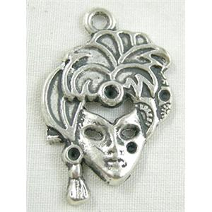 venetian lady mask charm, Tibetan Silver Non-Nickel, 19.5x28mm [NN1943]