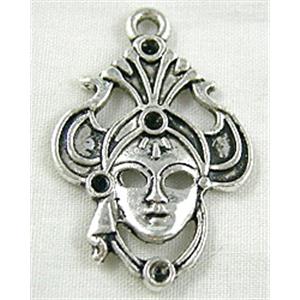 venetian lady mask charm, Tibetan Silver Non-Nickel, 20x30mm [NN1950]