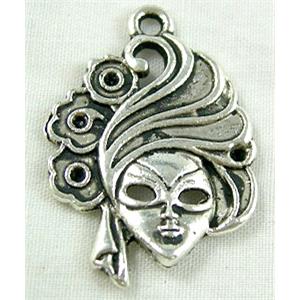 venetian lady mask charm, Tibetan Silver Non-Nickel, 20x30mm [NN1952]