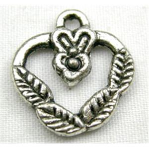 Tibetan Silver Rose Heart Non-Nickel, 14mm wide [NN207]