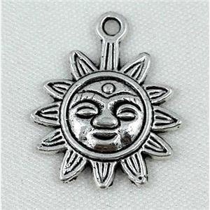 tibetan silver pendant, sun face, non-nickel, approx 17x21mm [NN23]