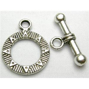 Tibetan Silver toggle clasps non-nickel, ring:14mm dia, stick:19mm length [NN446]