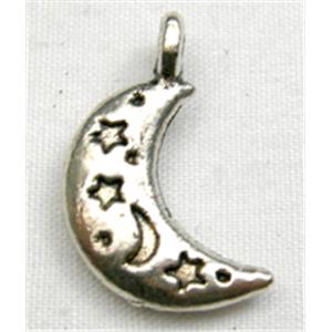 Tibetan Silver Moon Pendant Non-Nickel, 19mm length [NN47]