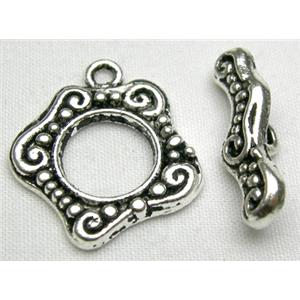Tibetan Silver toggle clasps non-nickel, ring:19mm dia, stick:19mm length [NN5014]