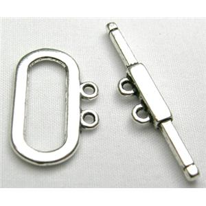 Tibetan Silver toggle clasps non-nickel for Two Strands, rectangle:21x11mm, stick:32mm length [NN509]