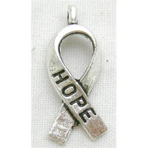 cancer ribbon, Tibetan Silver HOPE Pendant Non-Nickel, 7.5x18mm [NN5104]