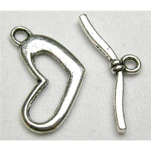 Tibetan Silver toggle clasps non-nickel, heart:19mm wide, stick:19mm length [NN542]