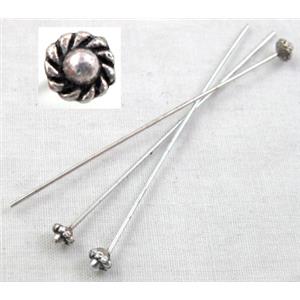 Fancy Pin, Tibetan Silver Non-Nickel, 53mm length, pinhead:4mm dia [NN696]