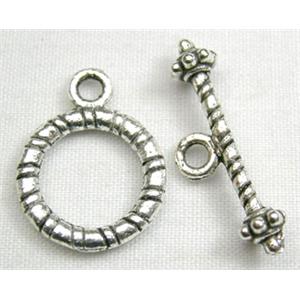 Tibetan Silver toggle clasps non-nickel, ring:12mm dia, stick:21mm length [NN717]