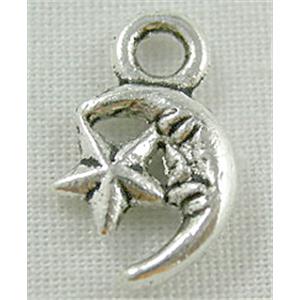 Moon and Star, Tibetan Silver Non-Nickel, 7x11.5mm [NN796]