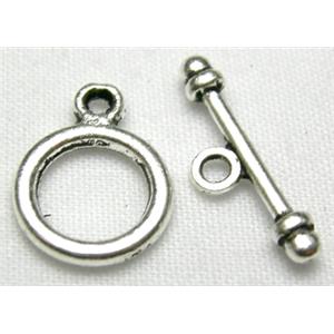 Tibetan Silver toggle clasps non-nickel, ring:9mm dia, stick:15mm length [NN815]