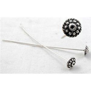 Decorative Head Pin, Tibetan Silver Charms Non-Nickel, 53mm length, 6mm head [NN817]