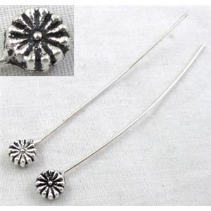 Tibetan Silver pin Charms Non-Nickel, 55mm length, pinhead:6mm dia [NN819]