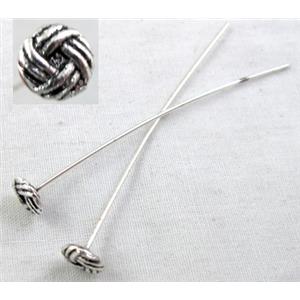 Fancy Pin Charm, Tibetan Silver Non-Nickel, 53mm length, pinhead:6.5mm dia [NN820]