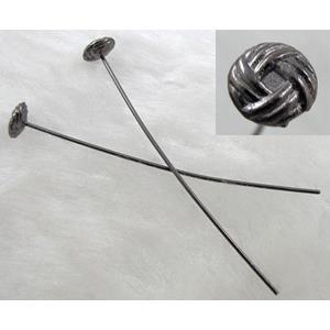 Black Decorative Head Pin, Tibetan Silver Non-Nickel, 53mm length, pinhead:6.5mm dia [NN820BLP]