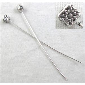 Tibetan Silver pin Charms Non-Nickel, 53mm length, pinhead:3.5x3.5x3.5mm [NN821]