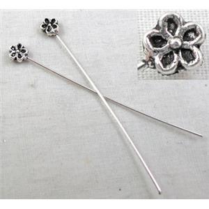 Tibetan Silver pin Charms Non-Nickel, 53mm length, pinhead:5mm dia [NN822]