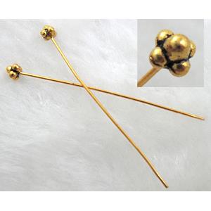Antique Gold Tibetan Silver pin Charms Non-Nickel, 53mm length, 4x4mm head [NN840AGP]