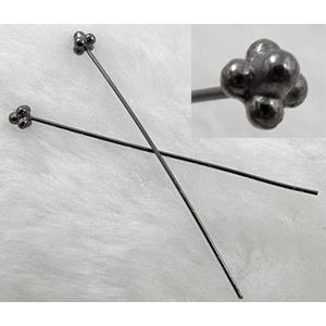 Black Fancy Pin, Tibetan Silver Non-Nickel, 53mm length, pinhead:4x4mm [NN840BLP]