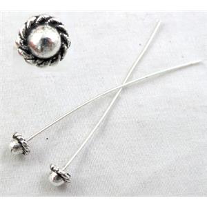 Tibetan Silver pin Charms Non-Nickel, 55mm length, pinhead:6mm dia [NN857]