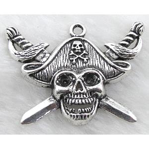 Pirates Charms, Tibetan Silver Skull Pendant non-nickel, 45x35mm [NN8661]