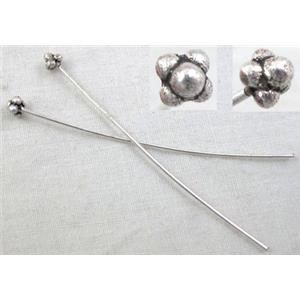 Decorative Head Pin, Tibetan Silver Charms Non-Nickel, 53mm length, pinhead:3x3mm [NN879]