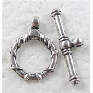 Tibetan Silver toggle clasps non-Nickel, 16mm dia, stick:22mm [NN8933]