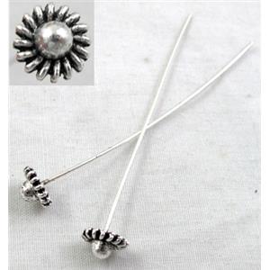 Fancy Pin Charm, Tibetan Silver Non-Nickel, 55mm length, pinhead:8mm dia [NN894 ]