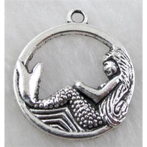 Mermaid charm, Tibetan Silver pendant non-nickel, 22mm dia [NN8984]