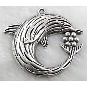Dolphin, Tibetan Silver pendant non-nickel, 55mm dia [NN9013]