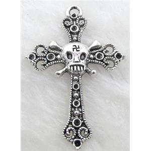 Skull Cross, Tibetan Silver Pendant non-nickel, 40x58mm [NN9017]
