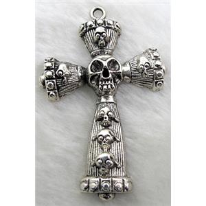 Skull Cross, Tibetan Silver Pendants non-nickel, 52x80mm [NN9102]