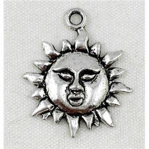 tibetan silver pendant, sun face, non-nickel, approx 19x23mm [NN9244]