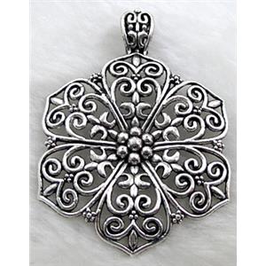 Tibetan Silver Flower pendant Non-Nickel, 60mm dia [NN9498]