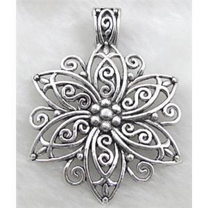 Tibetan Silver Flower pendant Non-Nickel, 55mm dia [NN9727]