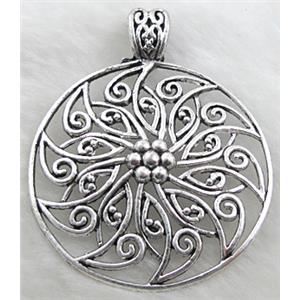 Tibetan Silver Flower pendant Non-Nickel, 55mm dia [NN9728]