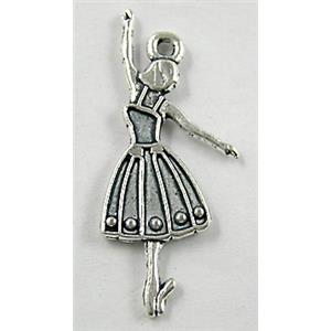 dancing girl, Tibetan Silver Charm Non-Nickel, 14x30mm [NNSM0685]