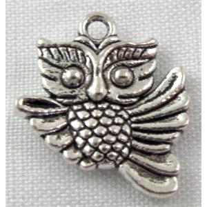 owl charm, Tibetan Silver bird pendant, Non-Nickel, 17x19mm [NNSM1420]