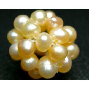 freshwater pearl bead ball, cluster, pink, 14mm ball, 4mm beads [PA-BL-02-4MM]