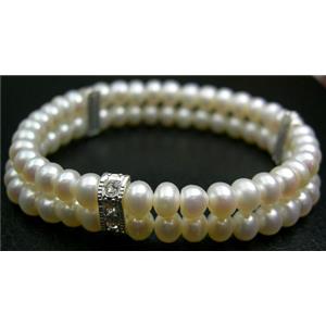 Elastic White Freshwater Pearl Bracelet, bracelet: 6cm dia, pearl beads: 5~6mm [PA-BR2-01]