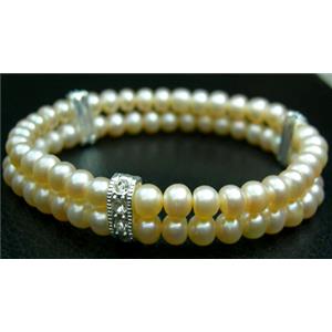 Elastic Pink Freshwater Pearl Bracelet, braelet: 6cm dia,  pearl beads: 5~6mm [PA-BR2-02]
