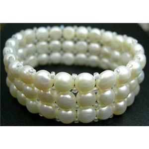 Elastic White Freshwater Pearl Bracelet, bracelet: 5.5cm dia,  pearl beads: 7-8mm [PA-BR3-01]