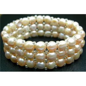 Elastic Lt. purple Freshwater Pearl Bracelet, bracelet: 5.5cm dia,  pearl beads: 7-8mm [PA-BR3-03]