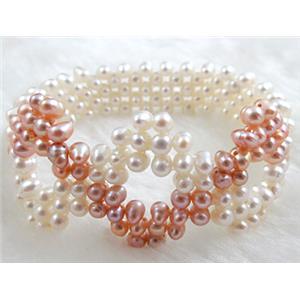 Handcraft Cluster Pearl Bracelet, elastic, 60mm dia, 30mm wide [PABR01]
